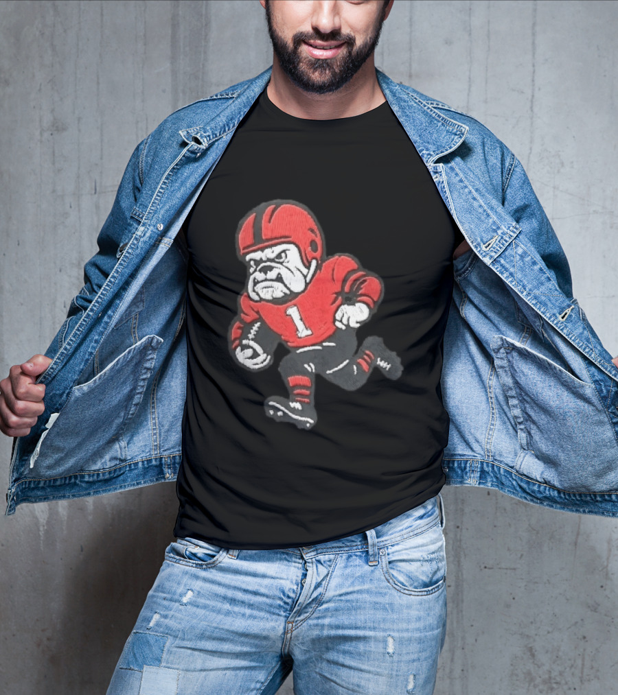 Georgia Bulldogs NCAA Cartoon Running Football Player Red Helmet Jersey Number 1 T-Shirt