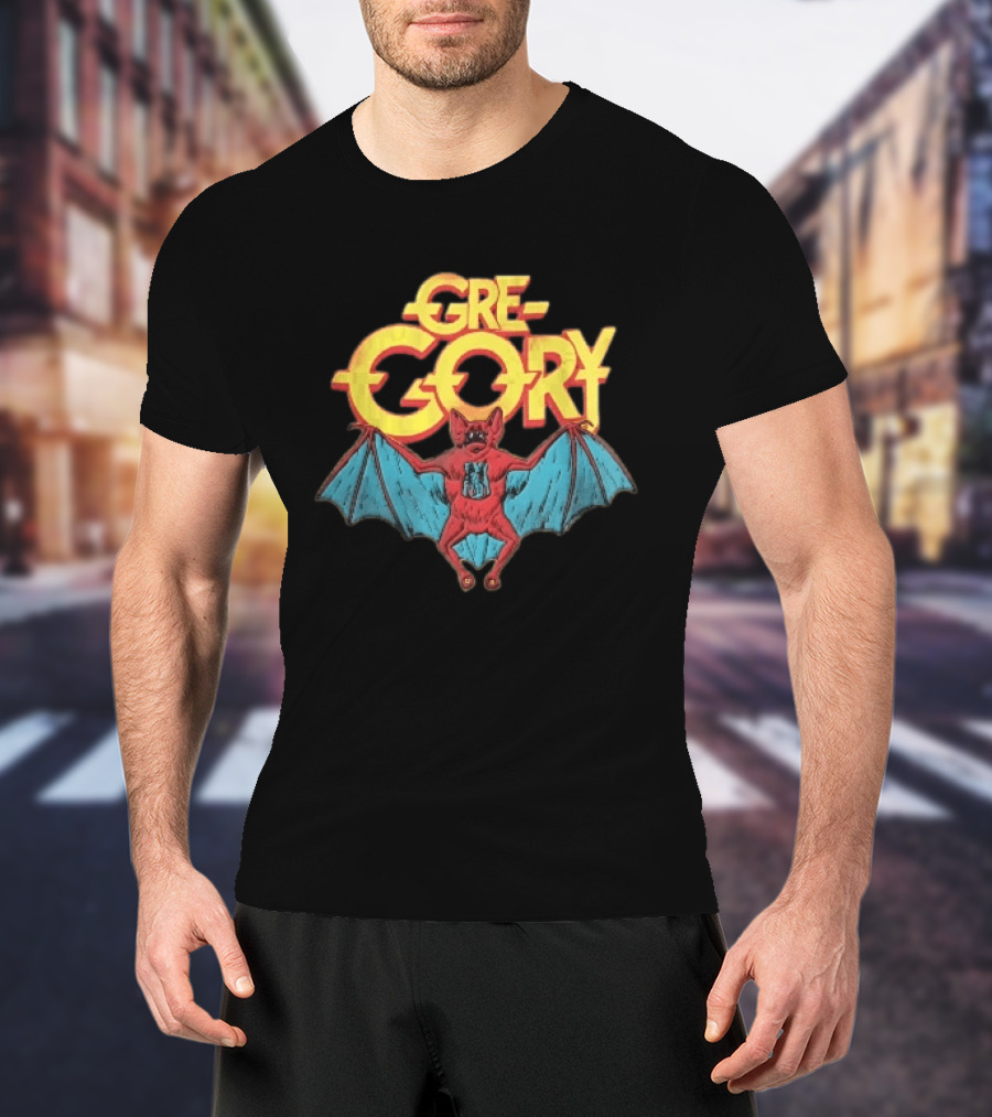 Gre Gory Screeching Red Bat Blue Wings Cartoon T-Shirt