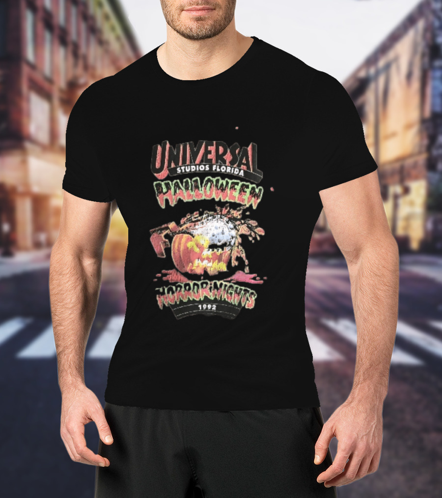 Universal Studios Florida Halloween Horror Nights 1992 Chainsaw Flaming Jack O Lantern T-Shirt