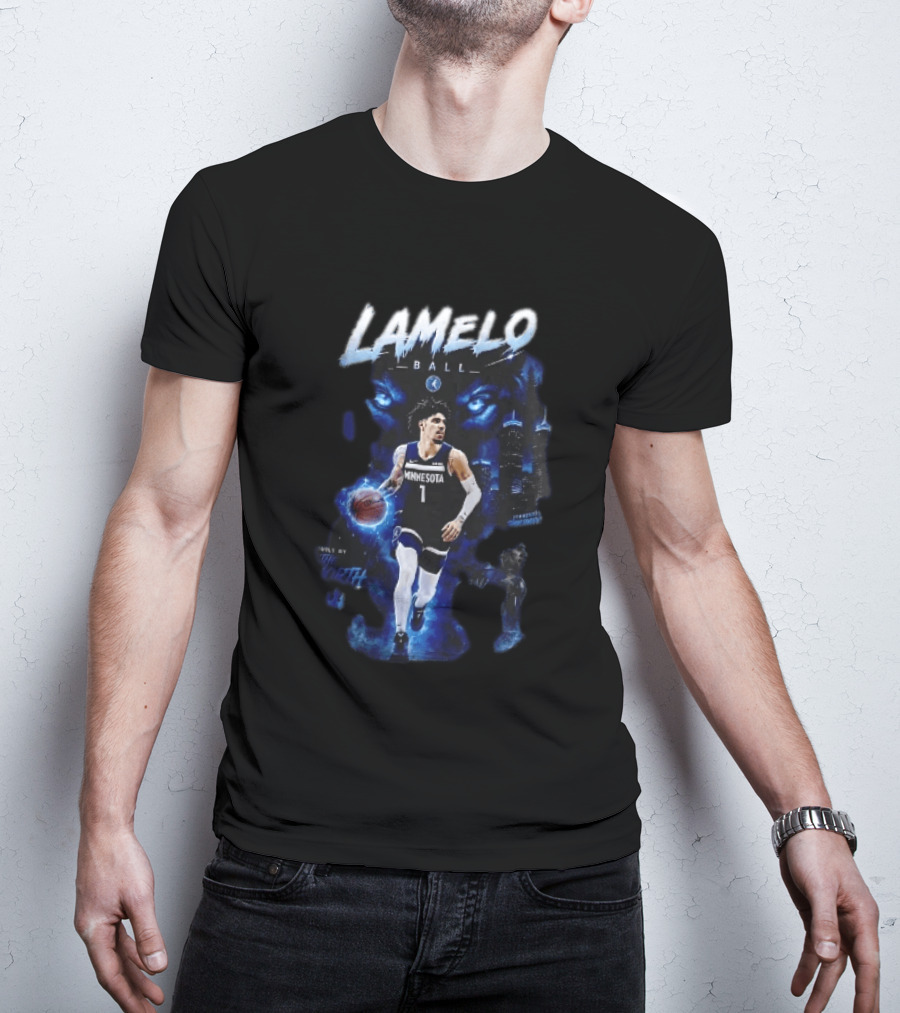 Minnesota Timberwolves Built By The North Lamelo Ball Dribbling Glowing Eyes Skyline T-Shirt