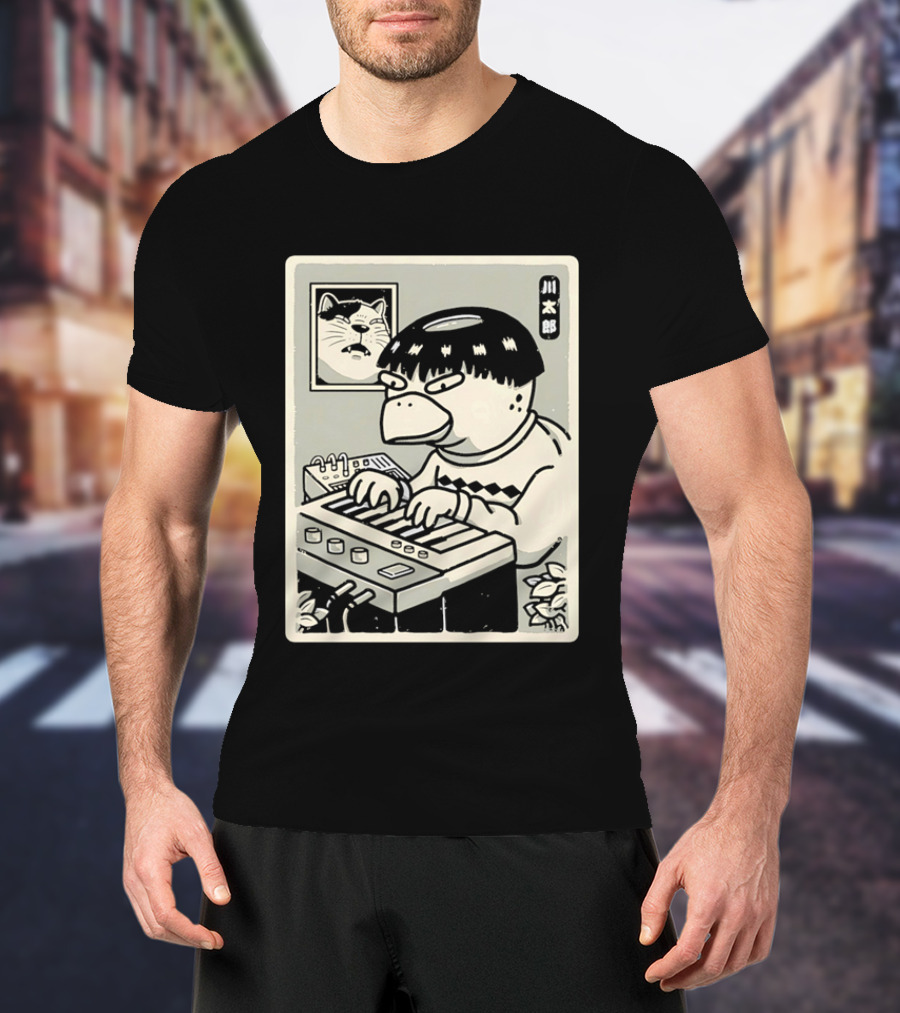 Yokai Synths Kappa Playing Keyboard Japanese Monster T-Shirt