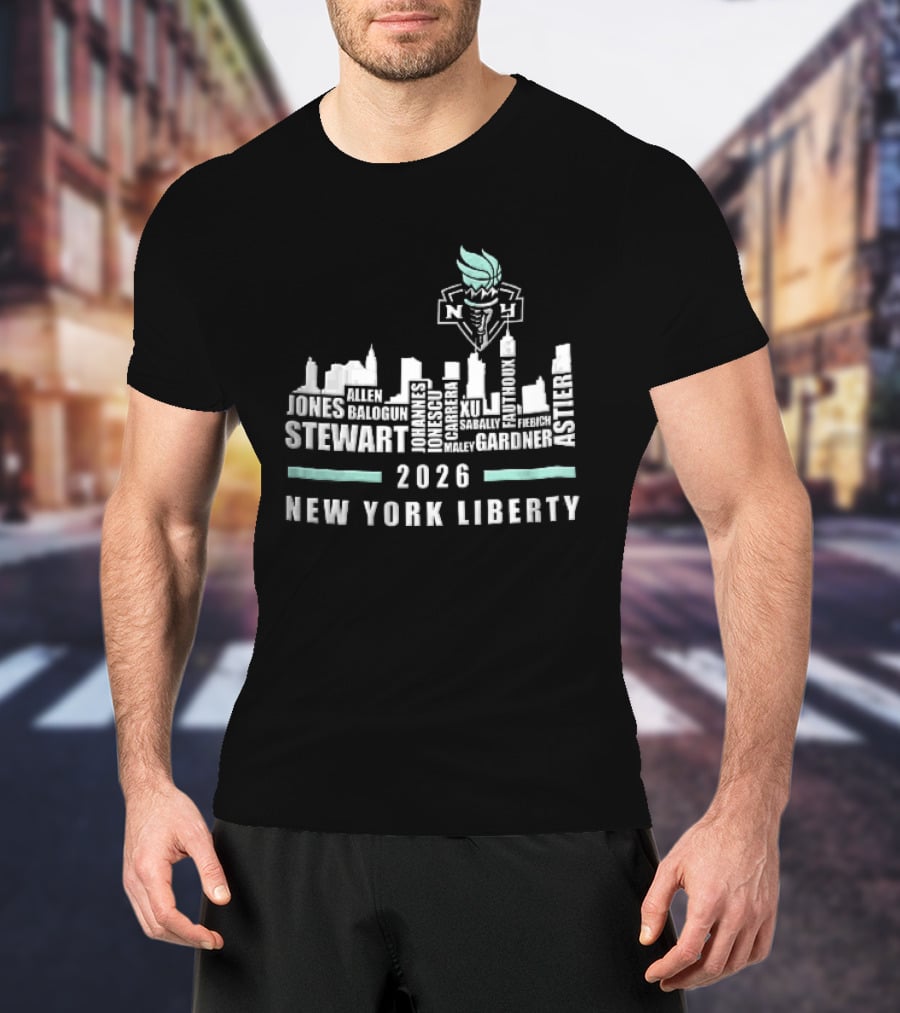 New York Liberty 2026 Jones Stewart New York Liberty City Skyline WNBA Torch T-Shirt