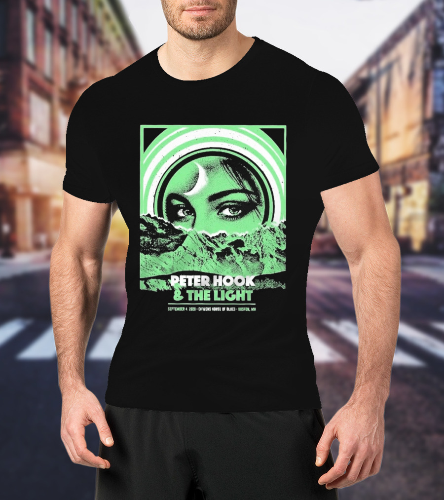Peter Hook And The Light Boston MA Citizens House Of Blues September 4 2026 Event Crescent Moon Woman's Eyes Green Mountains T-Shirt