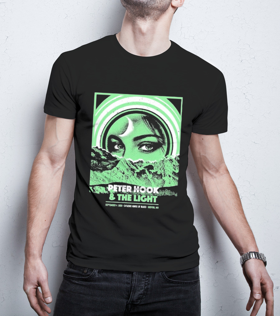 Peter Hook And The Light Boston MA Citizens House Of Blues September 4 2026 Event Crescent Moon Woman's Eyes Green Mountains T-Shirt