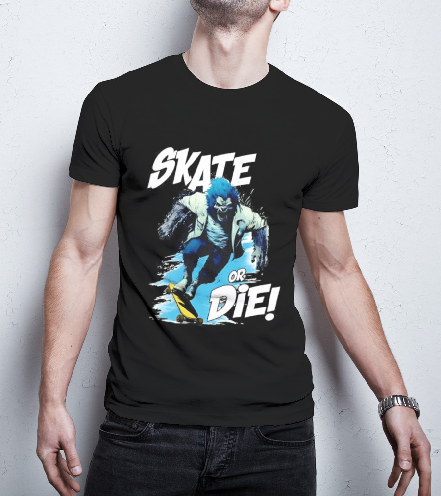 Skate Or Die Wolfy Classic Blue Werewolf Skateboarding T-Shirt