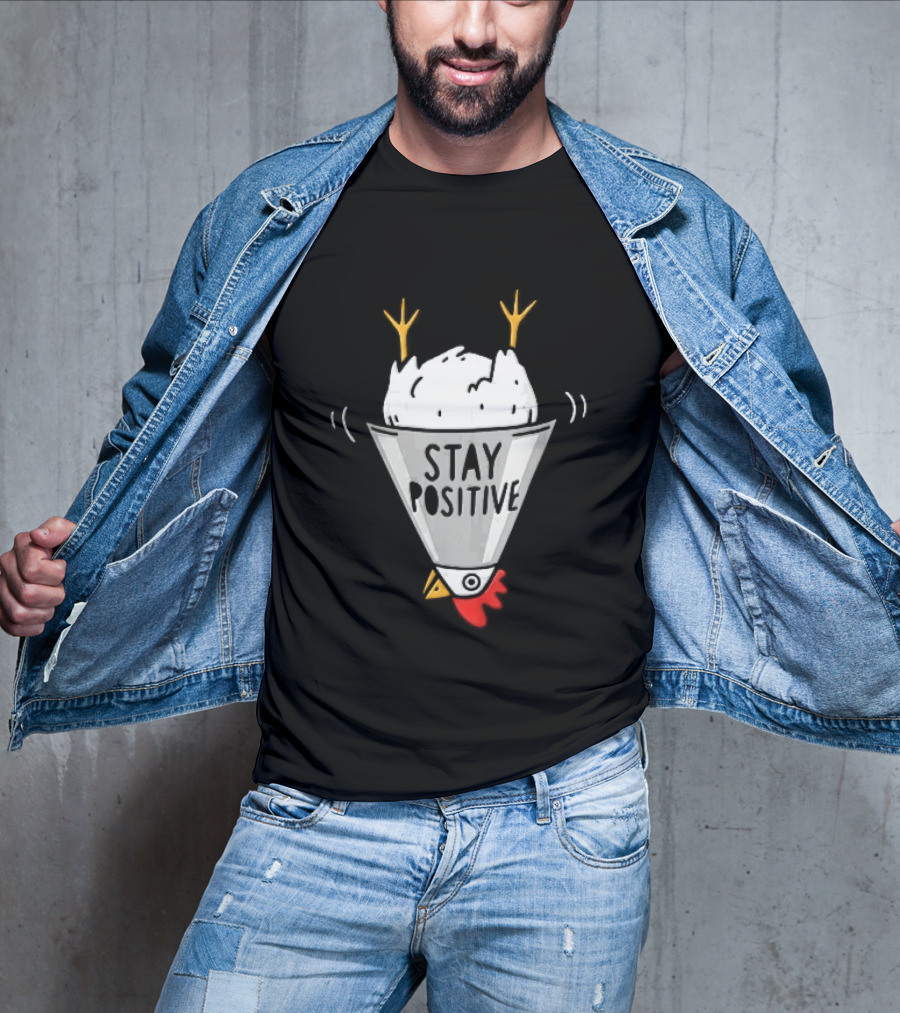 Stay Positive Upside Down Cartoon Chicken In Poultry Cone T-Shirt