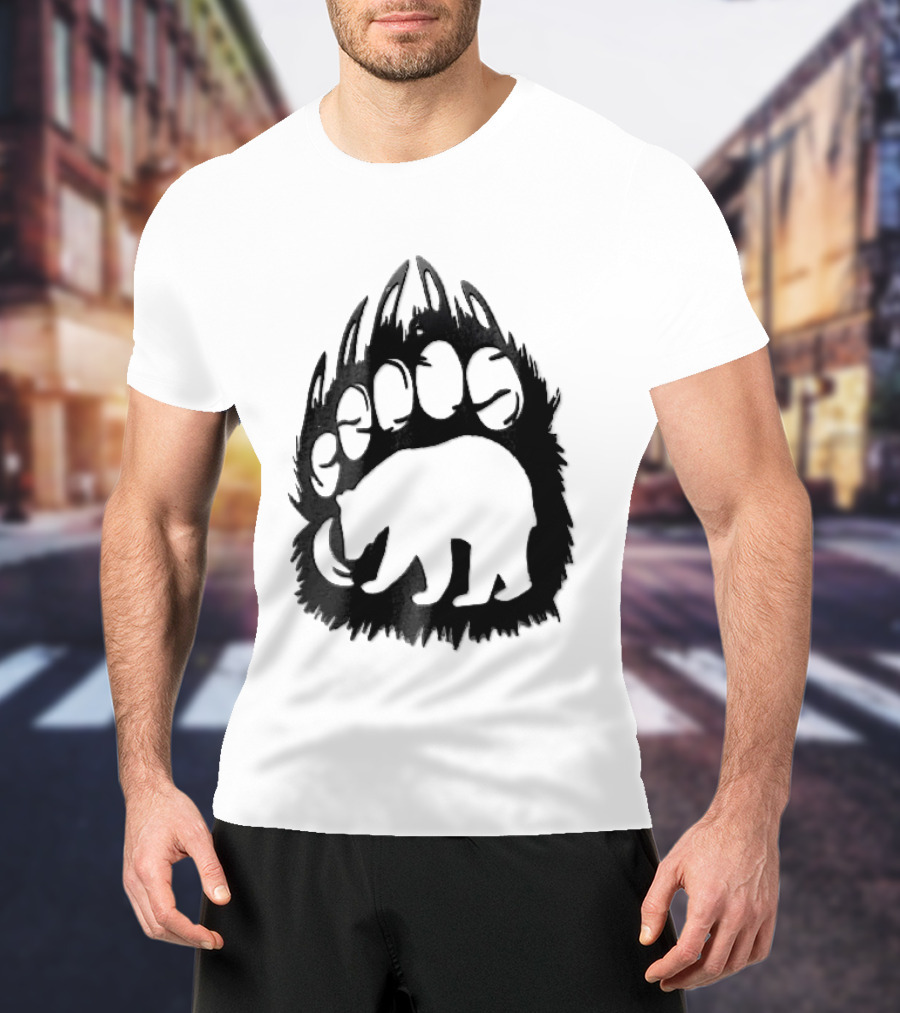 Black Sharp Clawed Grizzly Bear Paw Walking Silhouette Animal Print T-Shirt