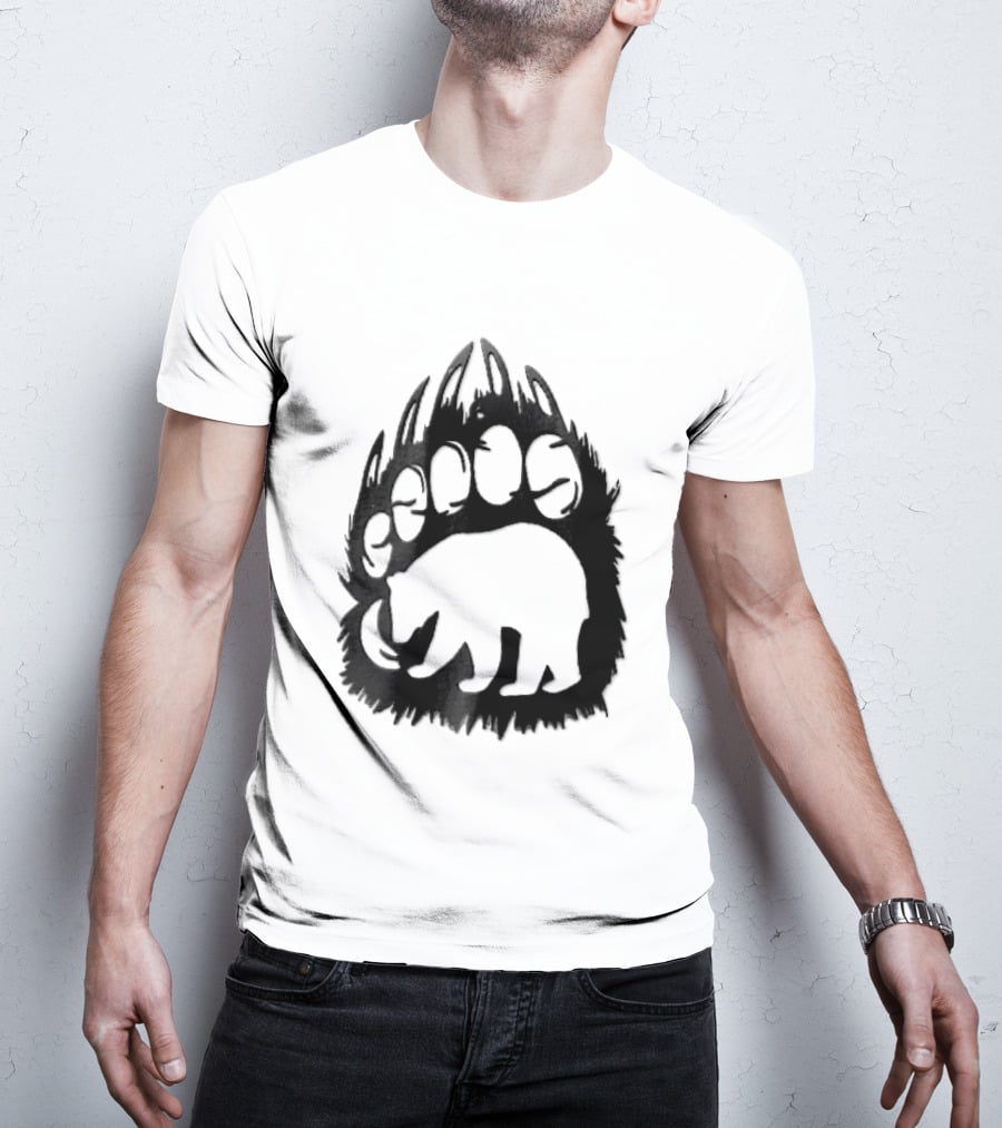 Black Sharp Clawed Grizzly Bear Paw Walking Silhouette Animal Print T-Shirt