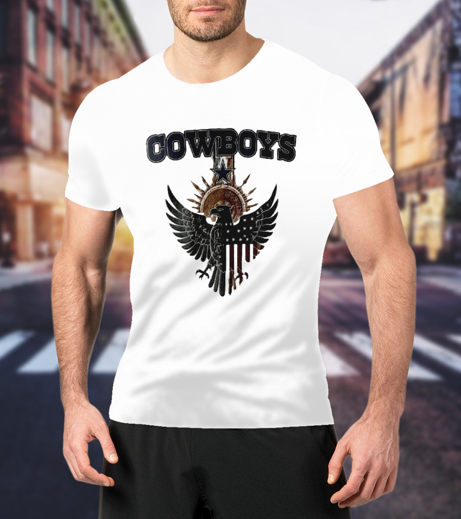 Dallas Cowboys American Mexican Flag Eagle Star Aztec Calendar T-Shirt