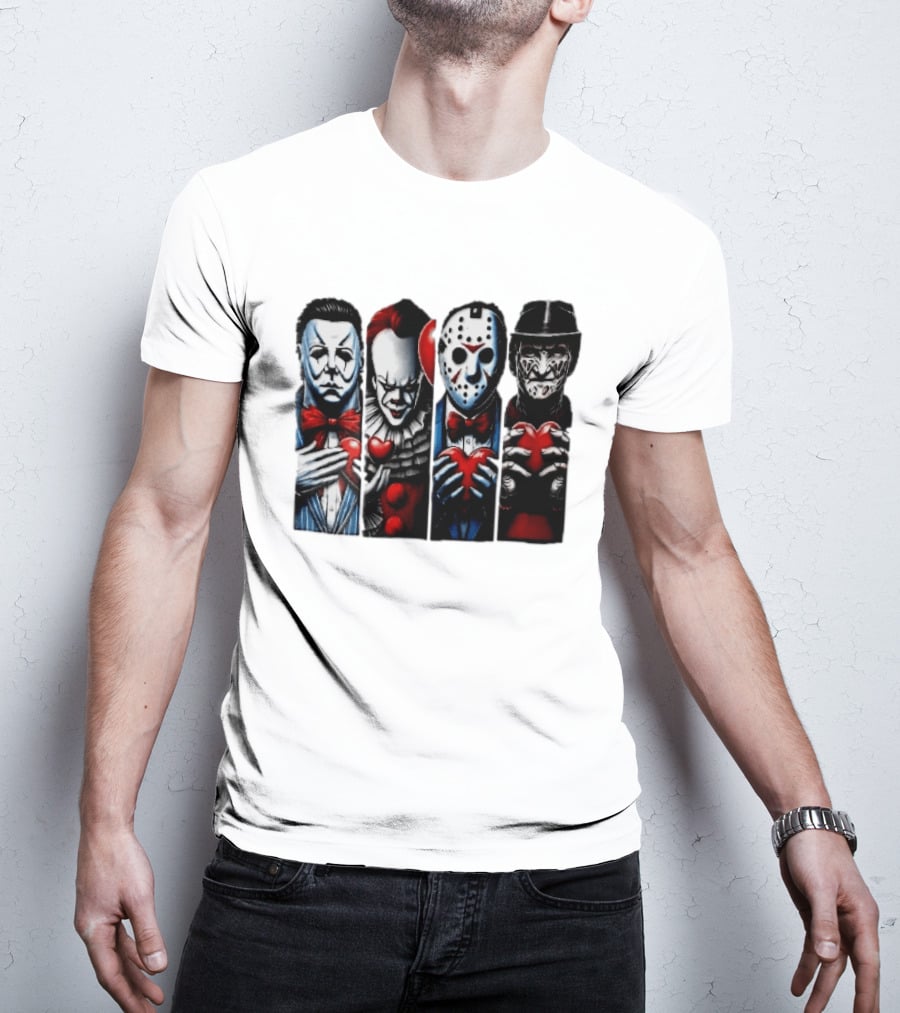 Classic Horror Villains With Red Valentine Hearts T-Shirt