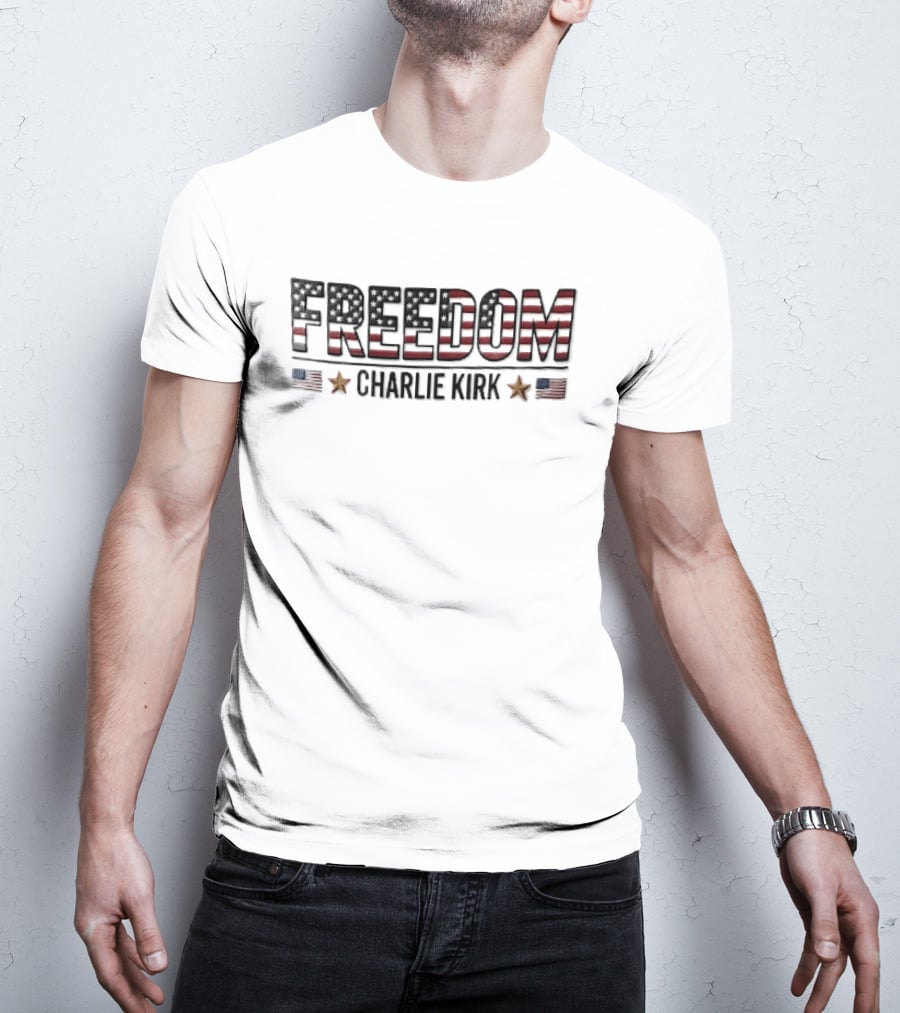 Freedom Charlie Kirk American Flag Bronze Stars T-Shirt