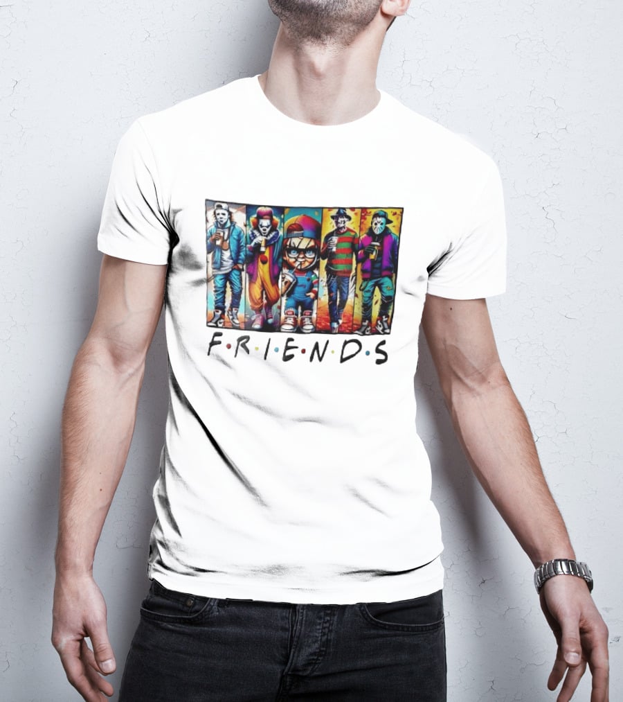Friends TV Show Horror Movie Characters Coffee Cartoon T-Shirt