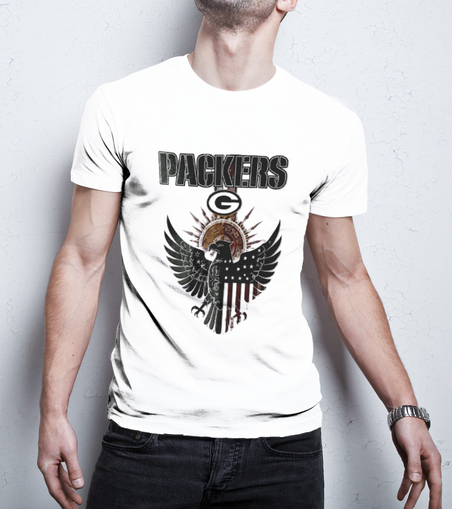Packers Green Bay Eagle American Flag Aztec Sun T-Shirt