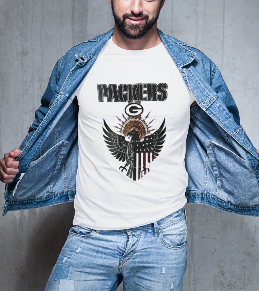 Packers Green Bay Eagle American Flag Aztec Sun T-Shirt