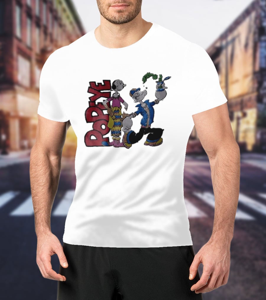Popeye Cartoon Character With Olive Oyl Squeezing Spinach Can T-Shirt