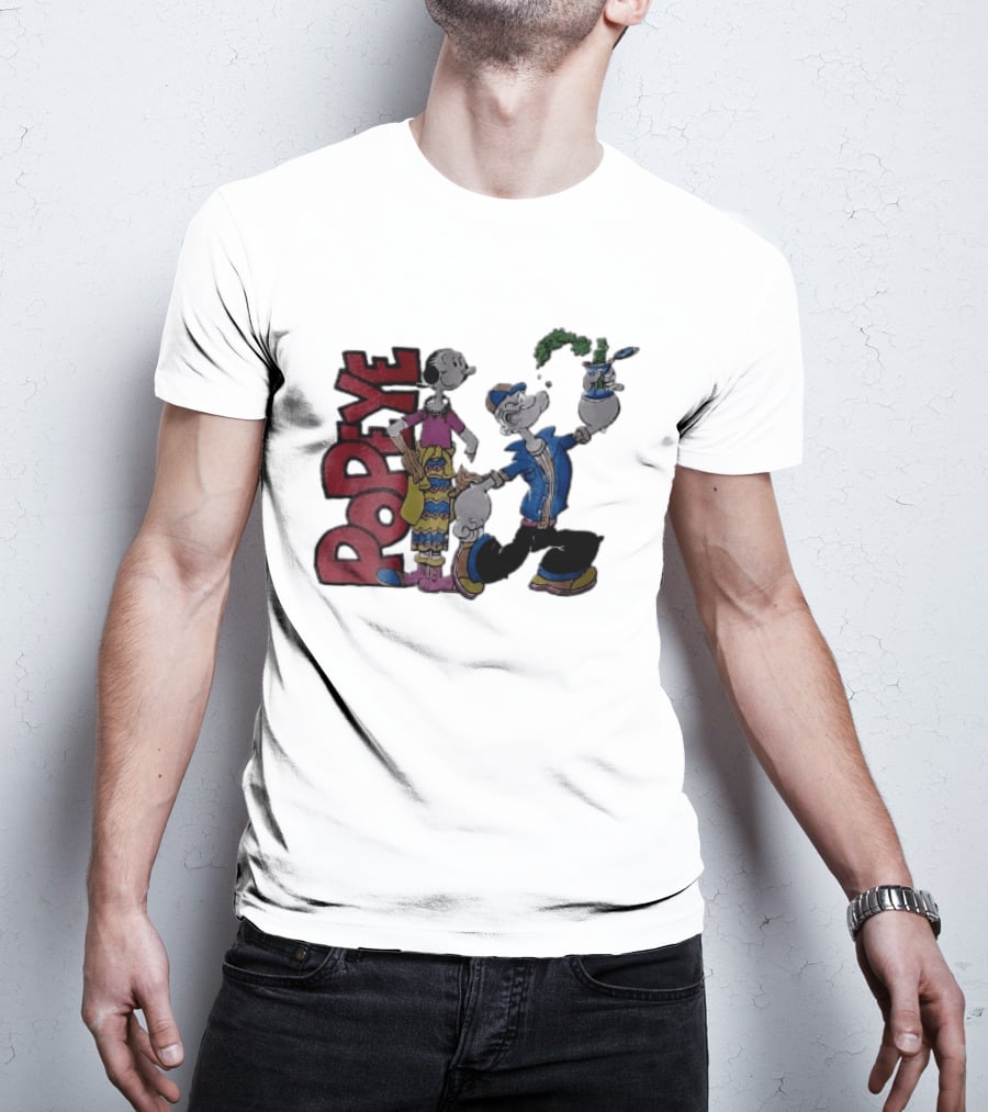 Popeye Cartoon Character With Olive Oyl Squeezing Spinach Can T-Shirt
