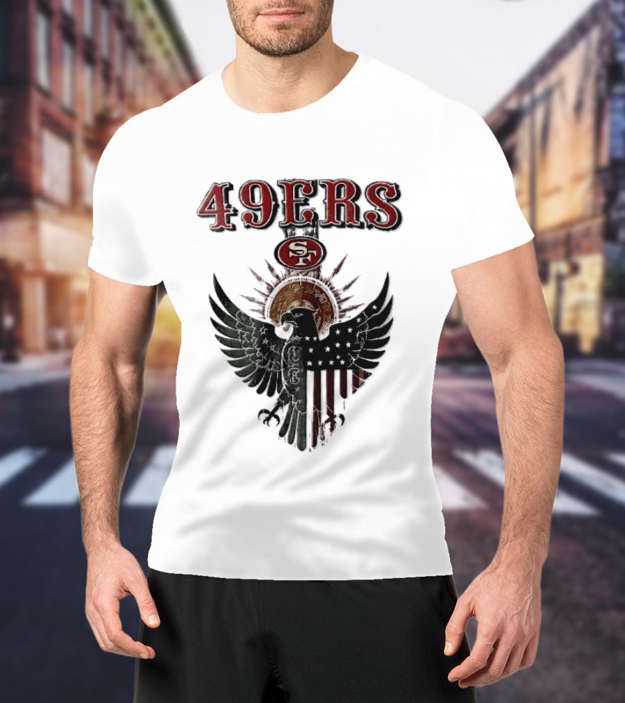 San Francisco 49ers Aztec Sunburst Eagle Mexican American Flag T-Shirt