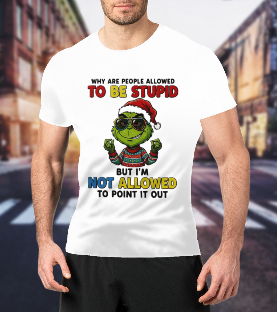 The Grinch Why Are People Allowed To Be Stupid But I'm Not Allowed To Point It Out Christmas Sweater Sunglasses Santa Hat T-Shirt