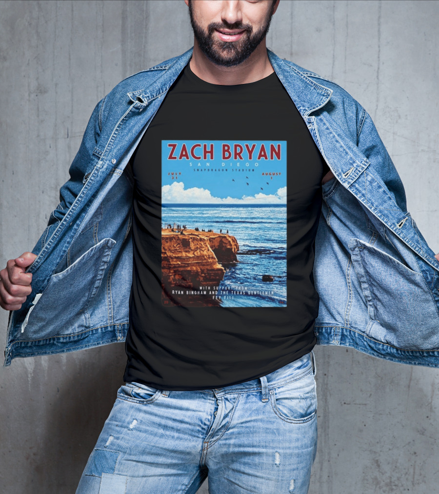 Zach Bryan San Diego Snapdragon Stadium July 31 August 1 With Support From Ryan Bingham The Texas Gentlemen Feu Fei T-Shirt