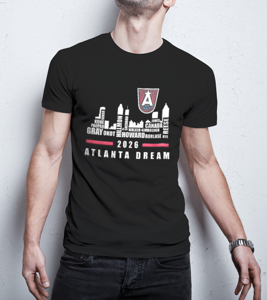 Atlanta Dream WNBA Nivar Kone Roster 2026 Atlanta City Skyline Shield T-Shirt