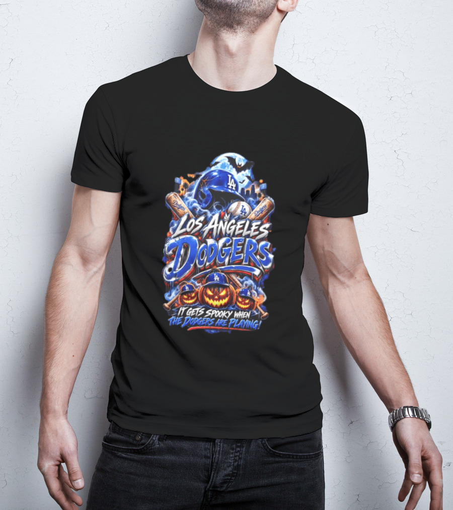 Los Angeles Dodgers Halloween Spooky Theme With Pumpkins And Baseball T-Shirt