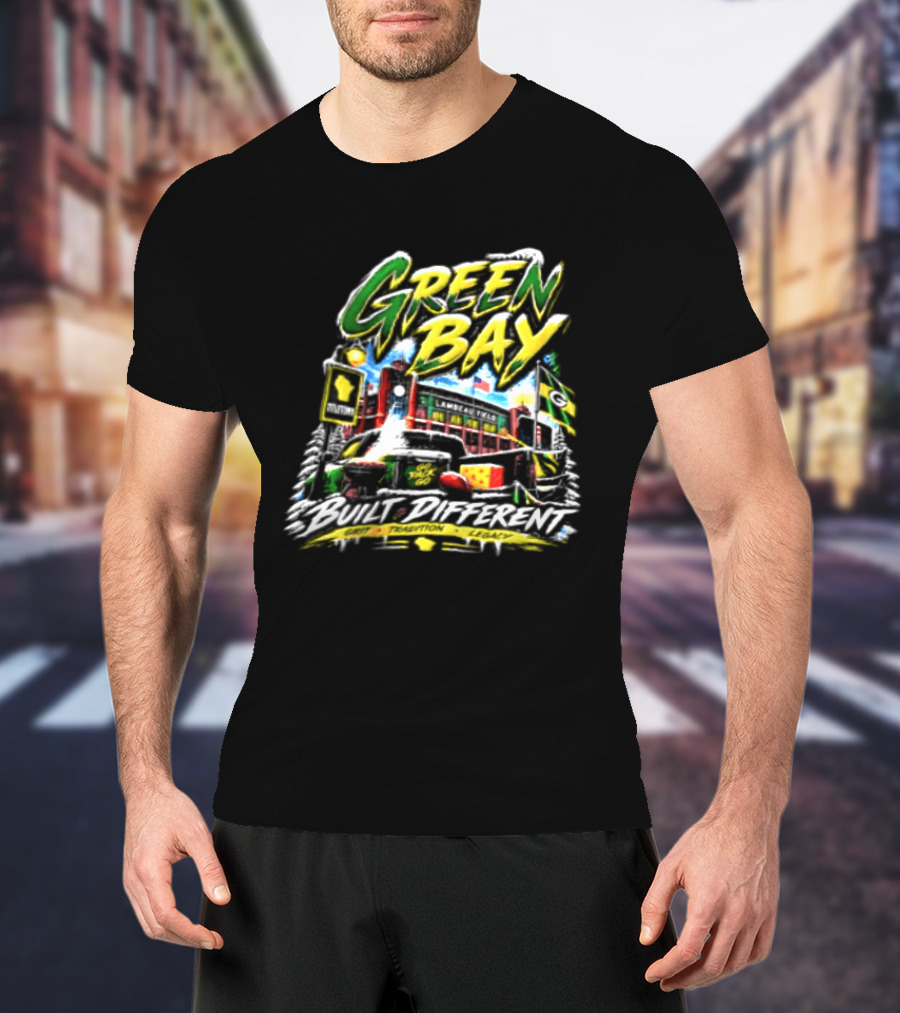 Green Bay Packers Built Different Grit Tradition Legacy Scenic Cheesehead Cityscape T-Shirt