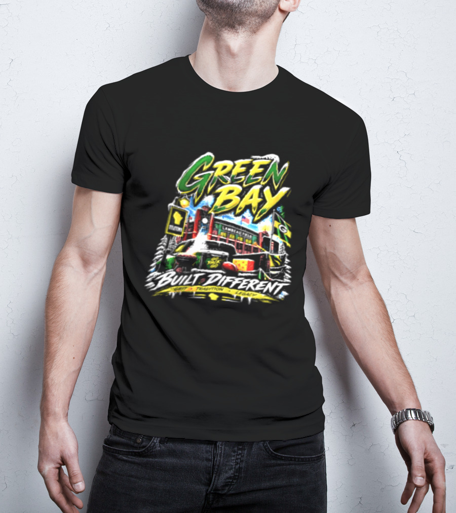 Green Bay Packers Built Different Grit Tradition Legacy Scenic Cheesehead Cityscape T-Shirt