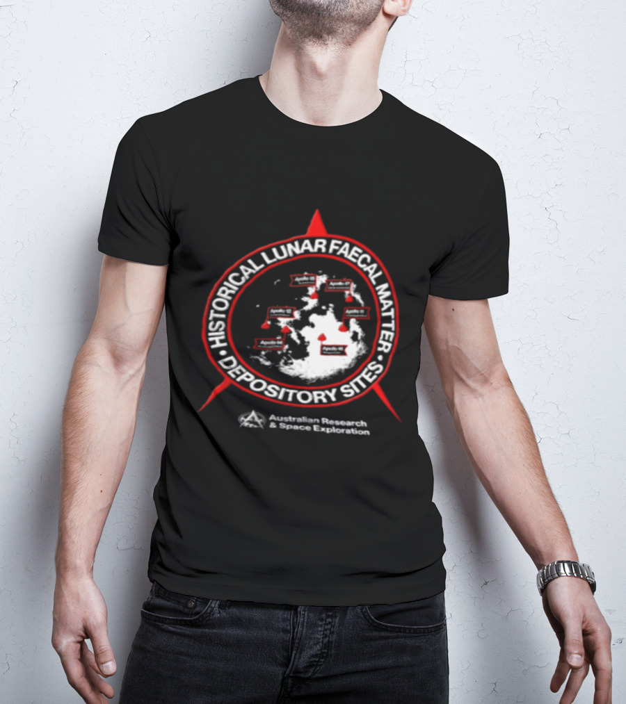 Historical Lunar Faecal Matter Depository Sites Australian Research And Space Exploration Moon Map Locations T-Shirt
