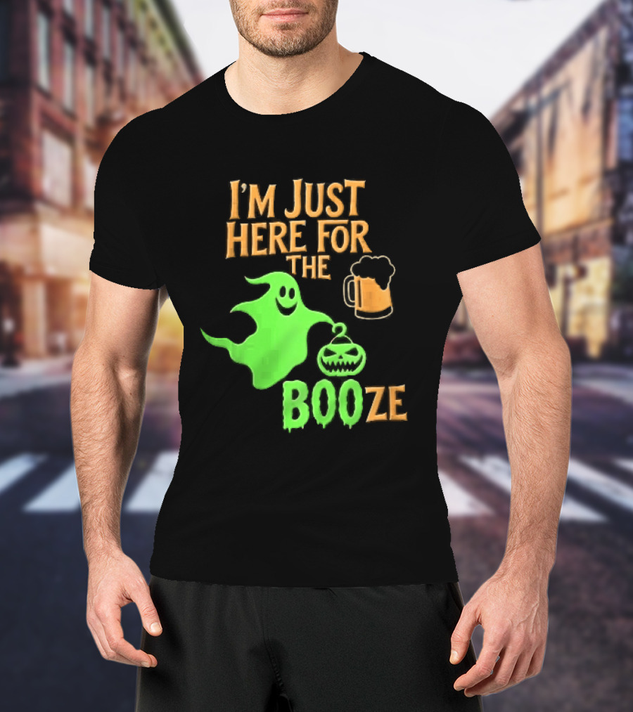 I'm Just Here For The Booze Green Ghost Pumpkin Lantern Beer T-Shirt
