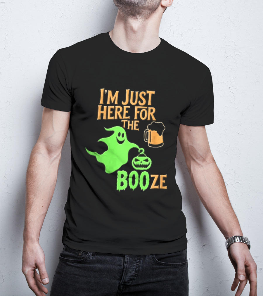 I'm Just Here For The Booze Green Ghost Pumpkin Lantern Beer T-Shirt
