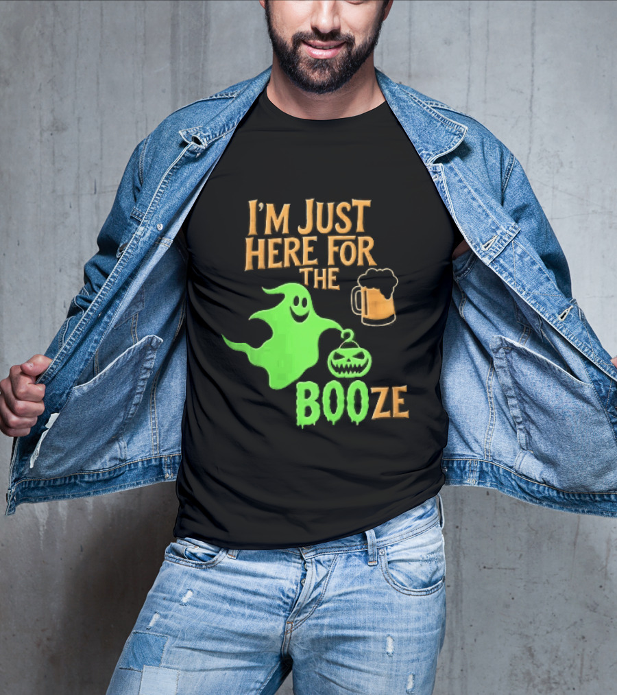 I'm Just Here For The Booze Green Ghost Pumpkin Lantern Beer T-Shirt