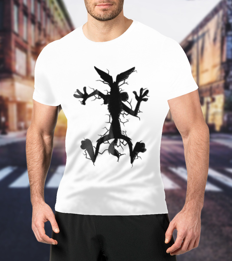 Cartoon Coyote Crash Fractured Stone Impact Hole T-Shirt