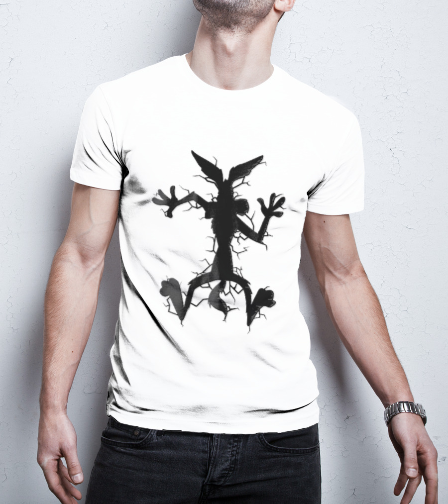 Cartoon Coyote Crash Fractured Stone Impact Hole T-Shirt