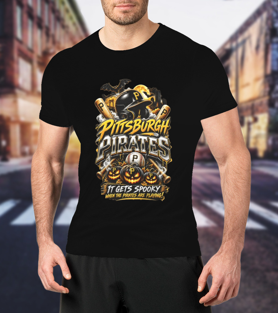Pittsburgh Pirates It Gets Spooky When The Pirates Are Playing Halloween Baseball T-Shirt