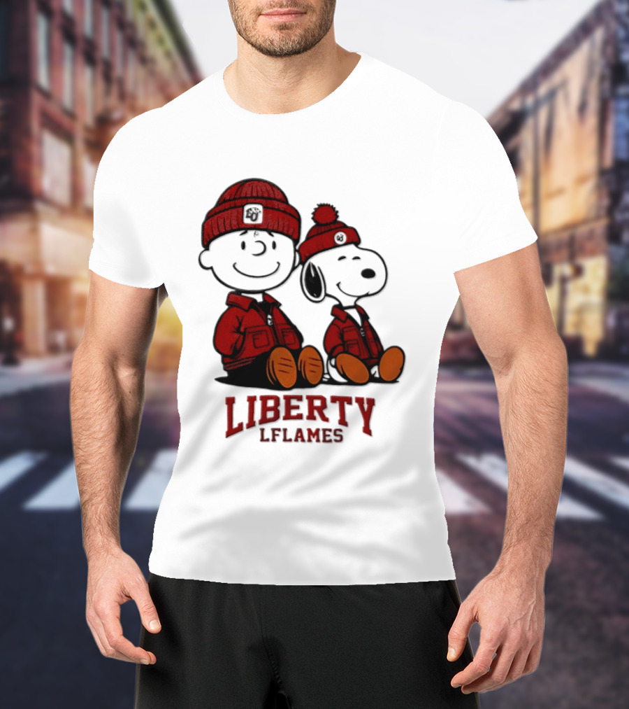 Charlie Brown Snoopy Liberty Flames NCAA Football 2026 Peanuts Collaboration T-Shirt