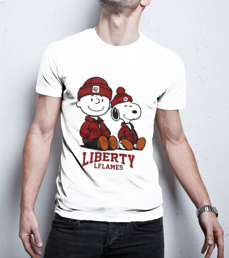 Charlie Brown Snoopy Liberty Flames NCAA Football 2026 Peanuts Collaboration T-Shirt