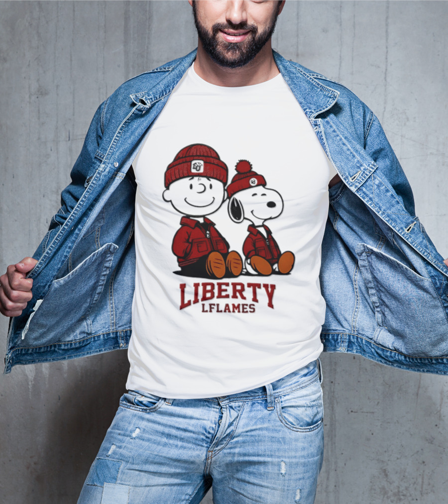 Charlie Brown Snoopy Liberty Flames NCAA Football 2026 Peanuts Collaboration T-Shirt