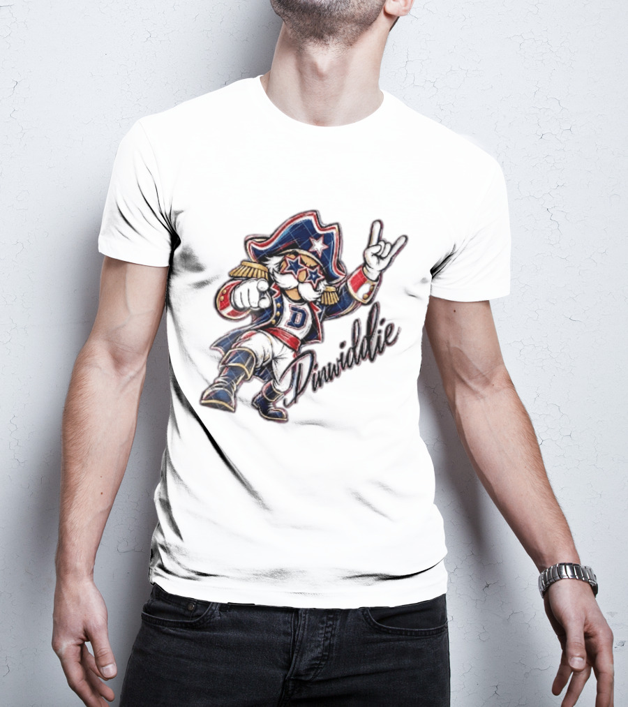 Dinwiddie Generals Cartoon Patriot Star Glasses Pointing Hand Dinwiddie T-Shirt