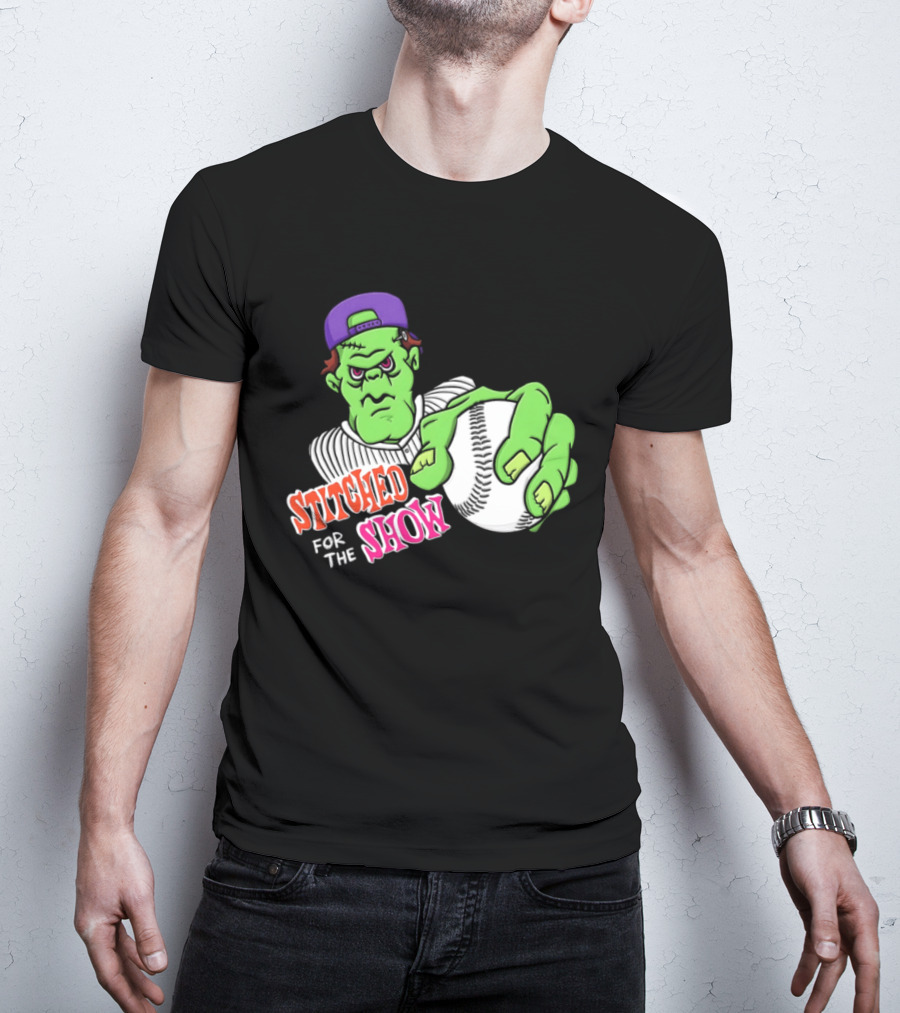 Stitched For The Show Baseball Monster Pitcher Cartoon T-Shirt