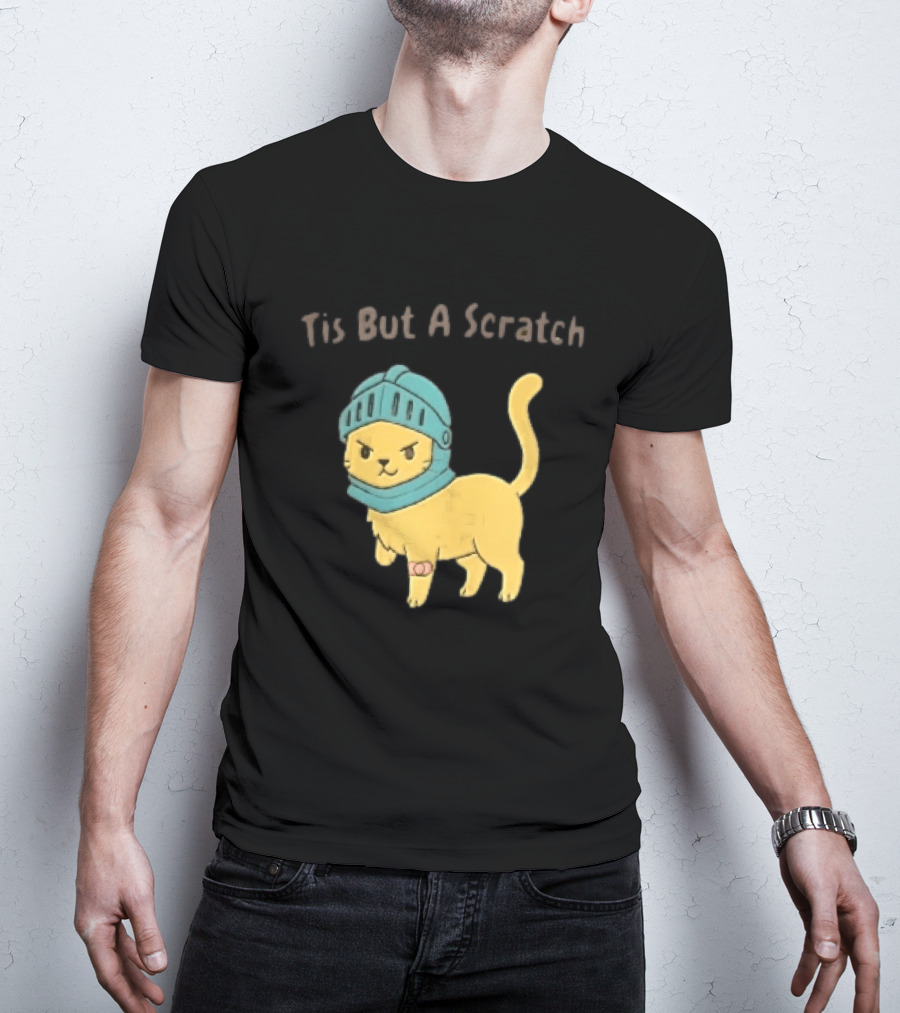 Tis But A Scratch Cartoon Cat Knight Helmet Bandage T-Shirt