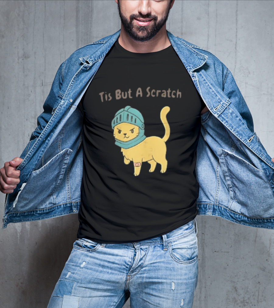 Tis But A Scratch Cartoon Cat Knight Helmet Bandage T-Shirt