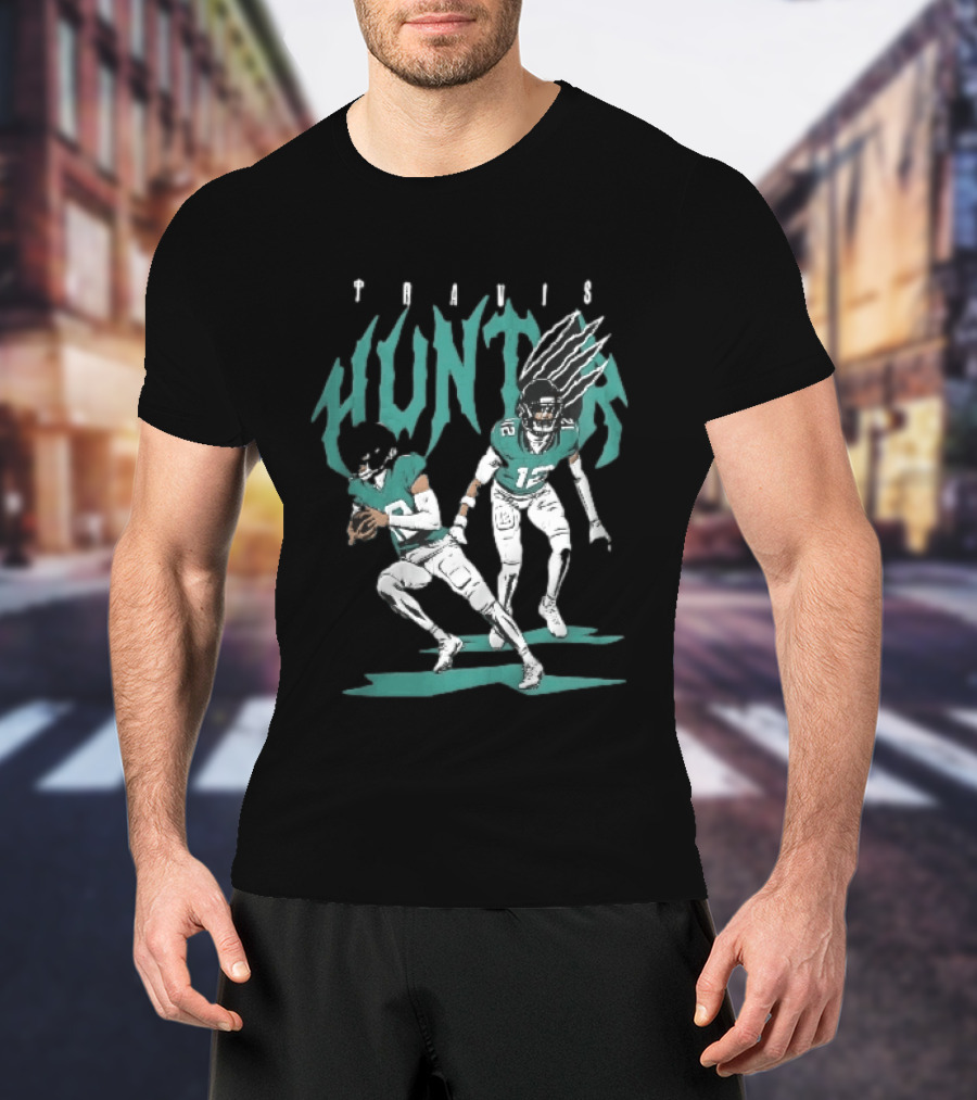 Travis Hunter Football Players Claw Marks Action Poses T-Shirt