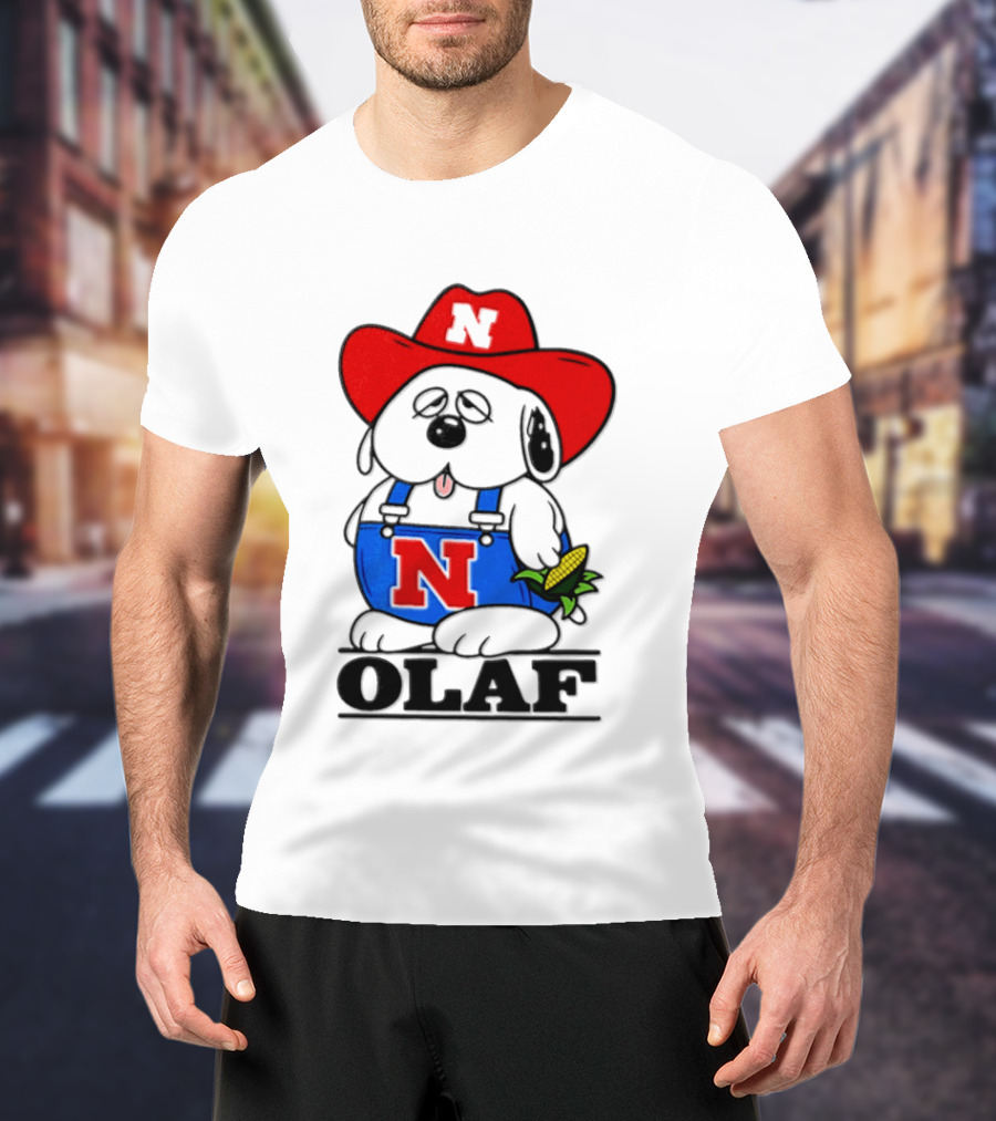 Nebraska Cornhuskers Olaf Dog In Overalls With Corn And Red Hat T-Shirt