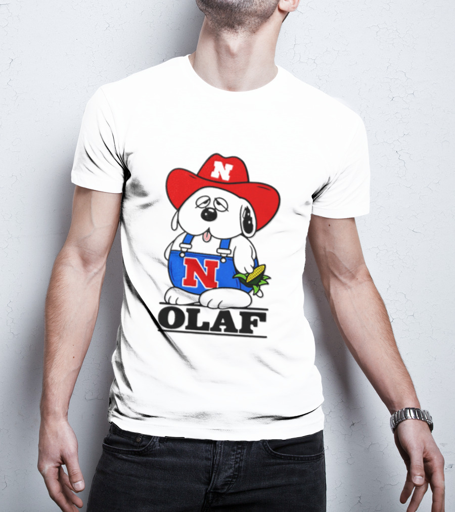 Nebraska Cornhuskers Olaf Dog In Overalls With Corn And Red Hat T-Shirt