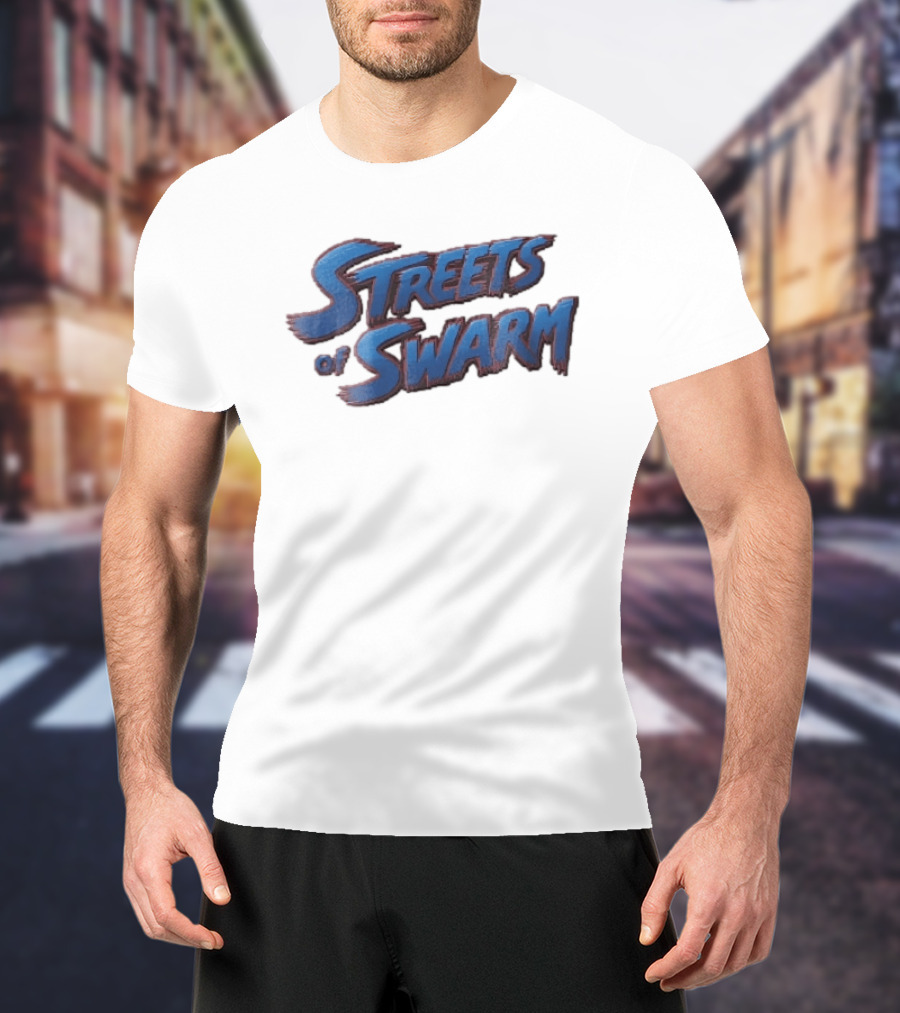 Streets Of Swarm Brushstroke Arcade Title Lettering Retro Gaming T-Shirt
