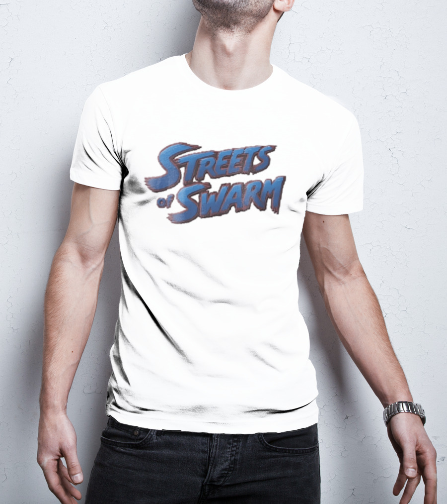 Streets Of Swarm Brushstroke Arcade Title Lettering Retro Gaming T-Shirt