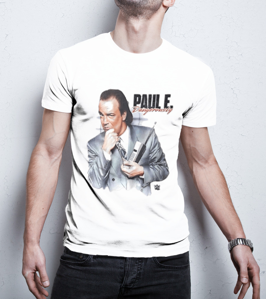 PAUL E Dangerously Manager Holding Brick Cell Phone WWE T-Shirt