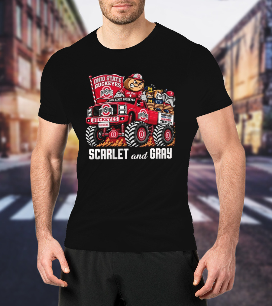 Ohio State Buckeyes 2026 Scarlet And Gray Monster Truck Rivalry Football T-Shirt