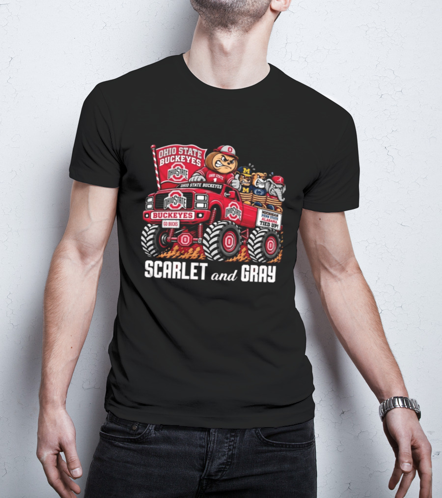 Ohio State Buckeyes 2026 Scarlet And Gray Monster Truck Rivalry Football T-Shirt