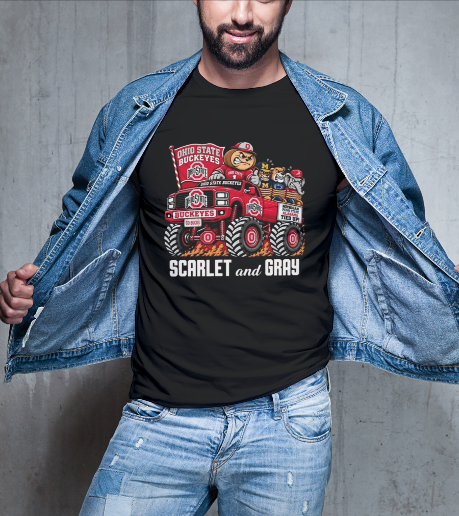 Ohio State Buckeyes 2026 Scarlet And Gray Monster Truck Rivalry Football T-Shirt